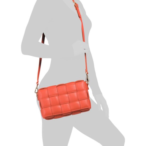 VIOLA CASTELLANI Papaya Leather Padded Woven Crossbody Made In Italy - Picture 9 of 9